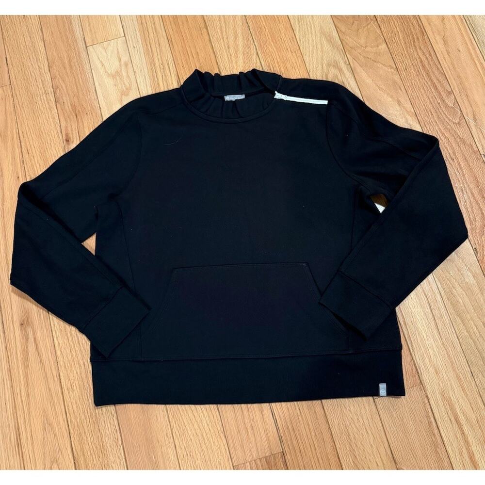 T by Talbots Sweatshirt Womens M Black Pullover Mock Neck Zip Kangaroo